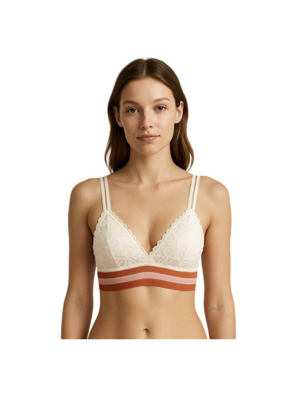 AERIE Crochet Lace Strappy Bralette Size XS Cream Pink Lightly Padded Boho NEW
